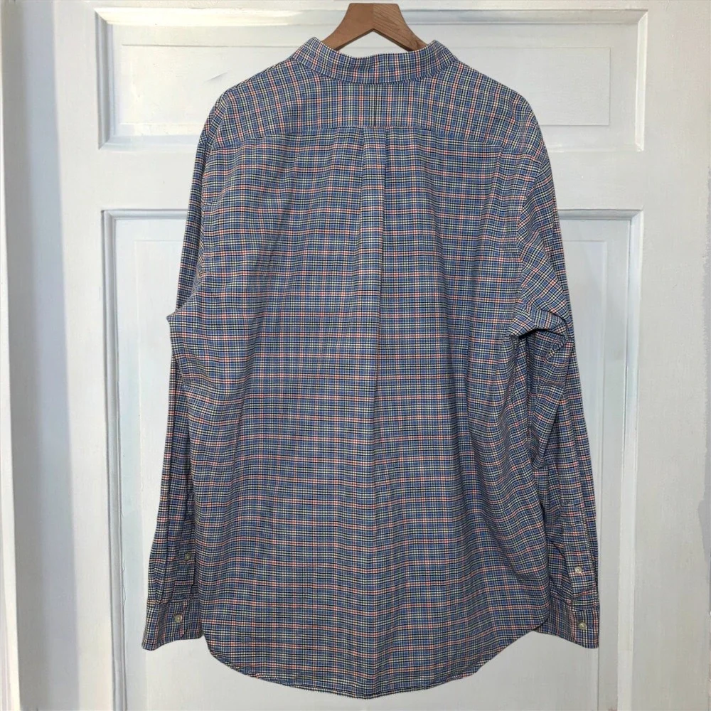 Ralph Lauren Oxford Blue Plaid Mens XXL Long Sleeve Button Down Flesh Pony Shirt